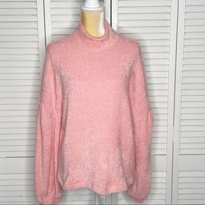 Sanctuary NWT Pink Low Bottom Ballon sleeves mock fleece sweater size Large